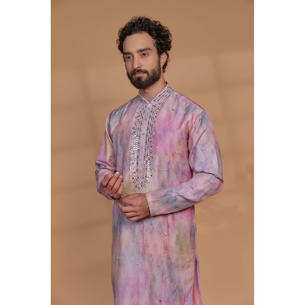 RIYAASAT Pink Silk Printed Kurta with Churidar (Set of 2)