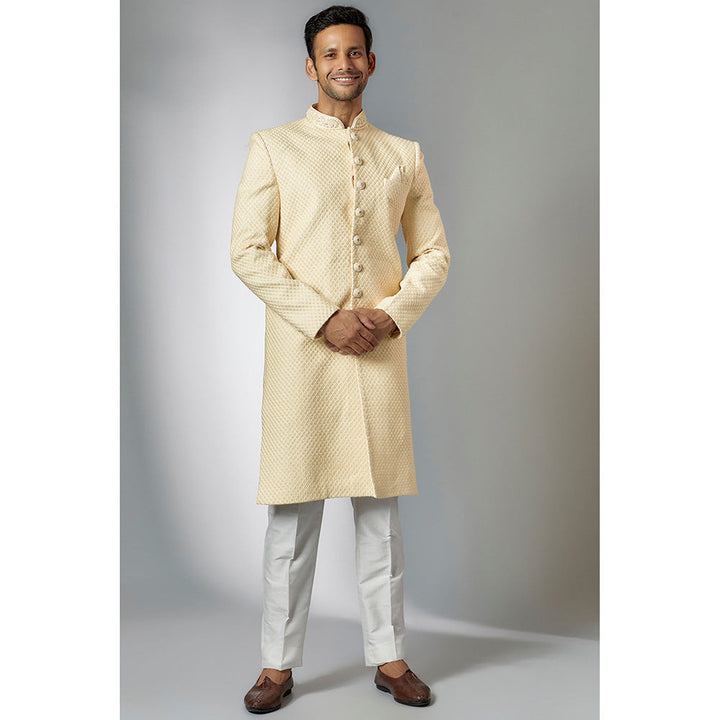 RIYAASAT Cream Lucknowi Embroidered Sherwani with Pant (Set of 2)