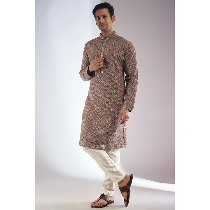 RIYAASAT Brown Lucknowi Embroidered Kurta with Pant (Set of 2)