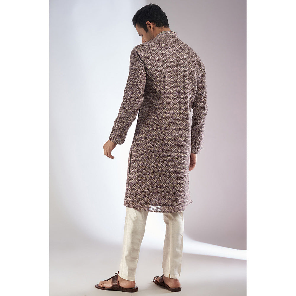 RIYAASAT Brown Georgette Embroidered Kurta with Pant (Set of 2)