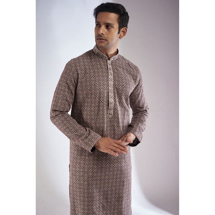 RIYAASAT Brown Georgette Embroidered Kurta with Pant (Set of 2)