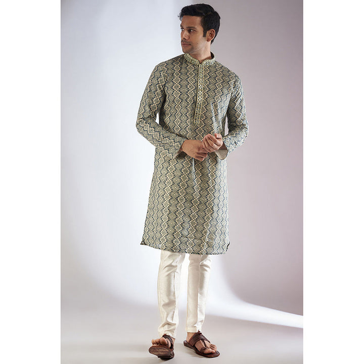 RIYAASAT Green Printed & Embroidered Kurta with Pant (Set of 2)