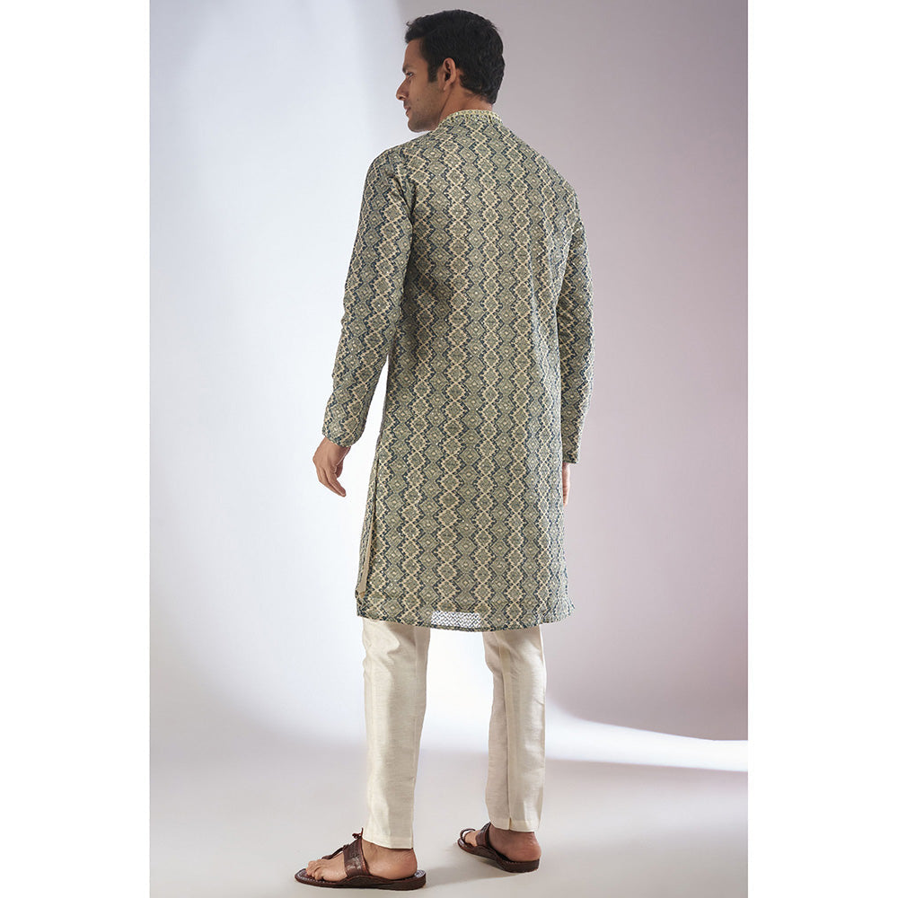 RIYAASAT Green Printed & Embroidered Kurta with Pant (Set of 2)