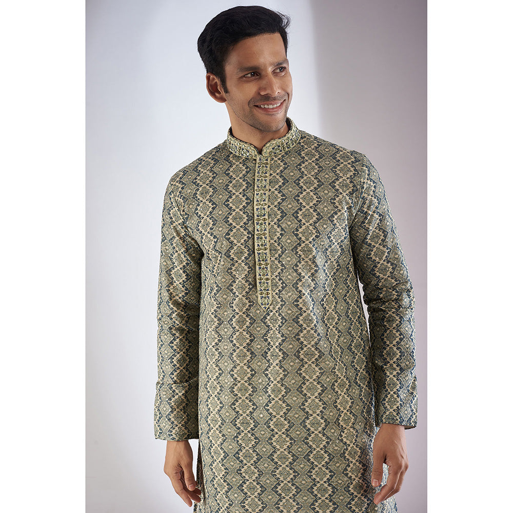 RIYAASAT Green Printed & Embroidered Kurta with Pant (Set of 2)