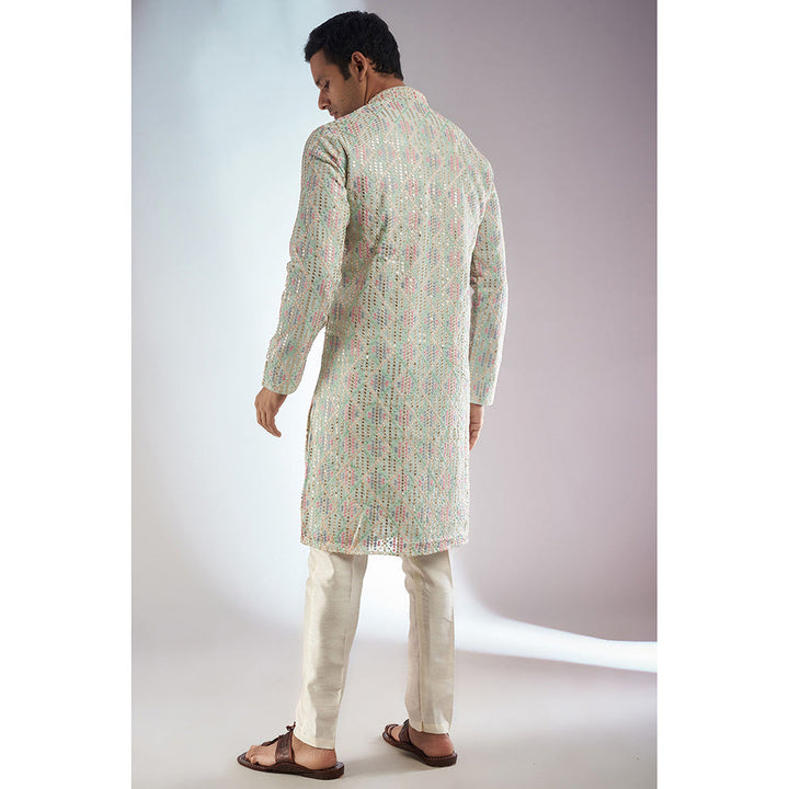 RIYAASAT Pista Silk Embroidered Kurta with Pant (Set of 2)