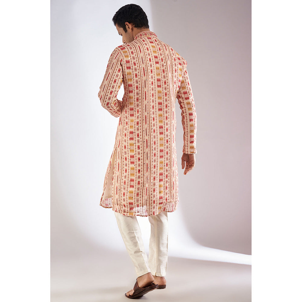 RIYAASAT Multi-Colored Silk Embroidered Kurta with Pant (Set of 2)