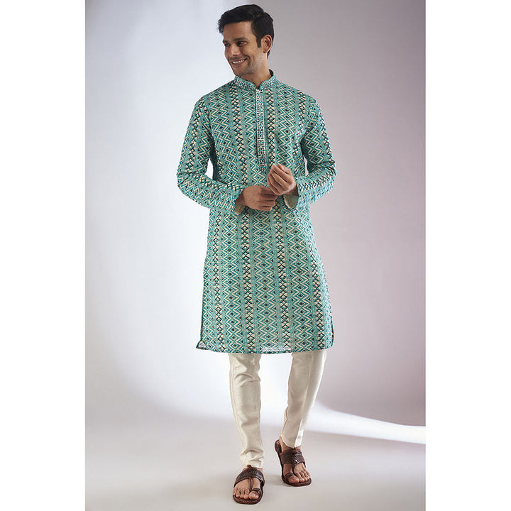 RIYAASAT Blue Printed & Embroidered Kurta with Pant (Set of 2)