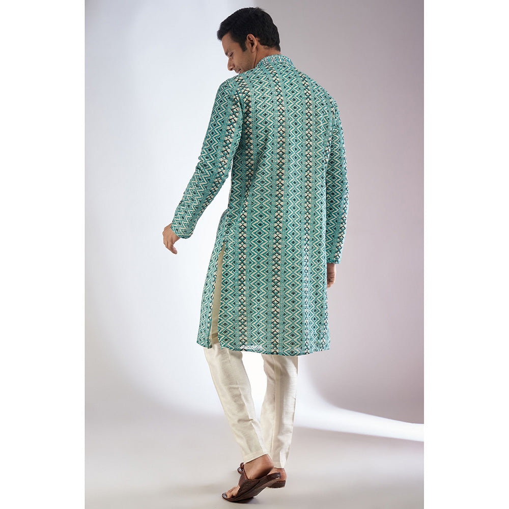 RIYAASAT Blue Printed & Embroidered Kurta with Pant (Set of 2)