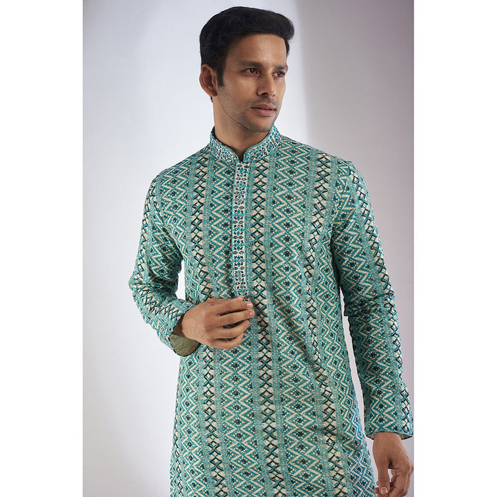 RIYAASAT Blue Printed & Embroidered Kurta with Pant (Set of 2)