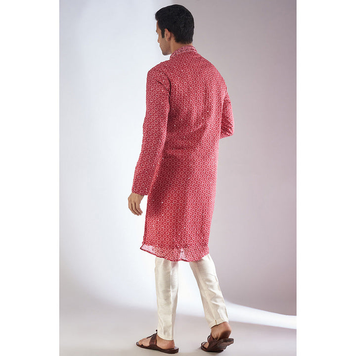 RIYAASAT Pink Silk Embroidered Kurta with Pant (Set of 2)