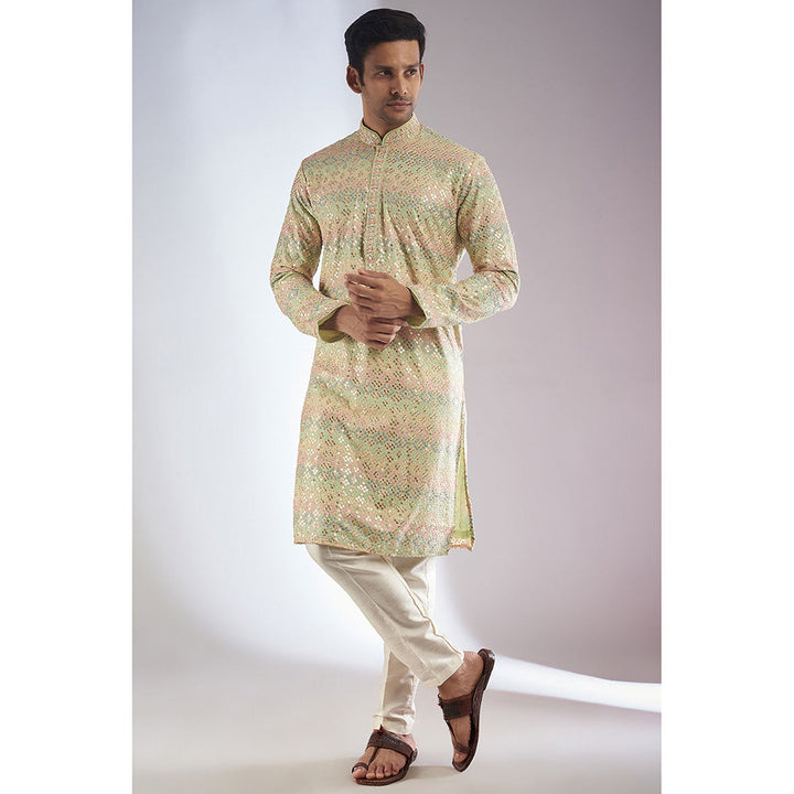 RIYAASAT Multi-Colored Silk Embroidered Kurta with Pant (Set of 2)