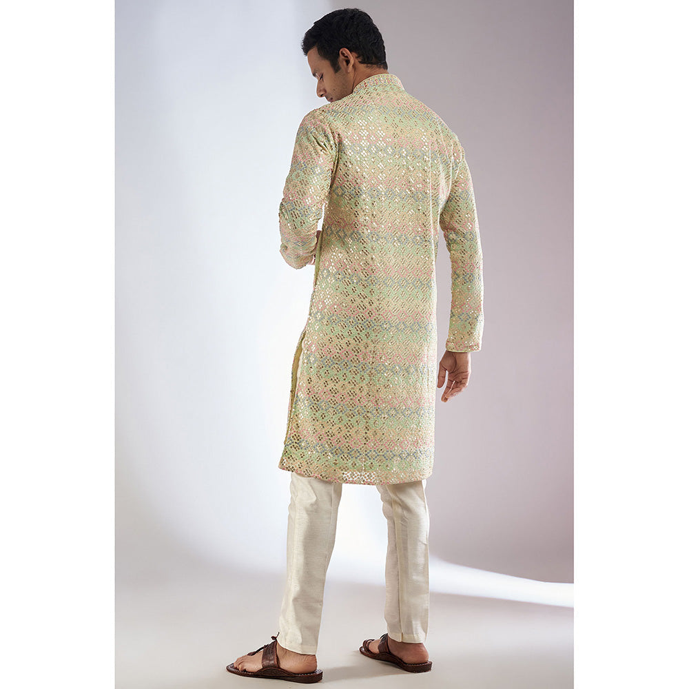 RIYAASAT Multi-Colored Silk Embroidered Kurta with Pant (Set of 2)