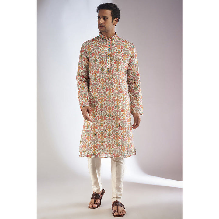 RIYAASAT Multi-Color Silk Printed & Embroidered Kurta with Pant (Set of 2)