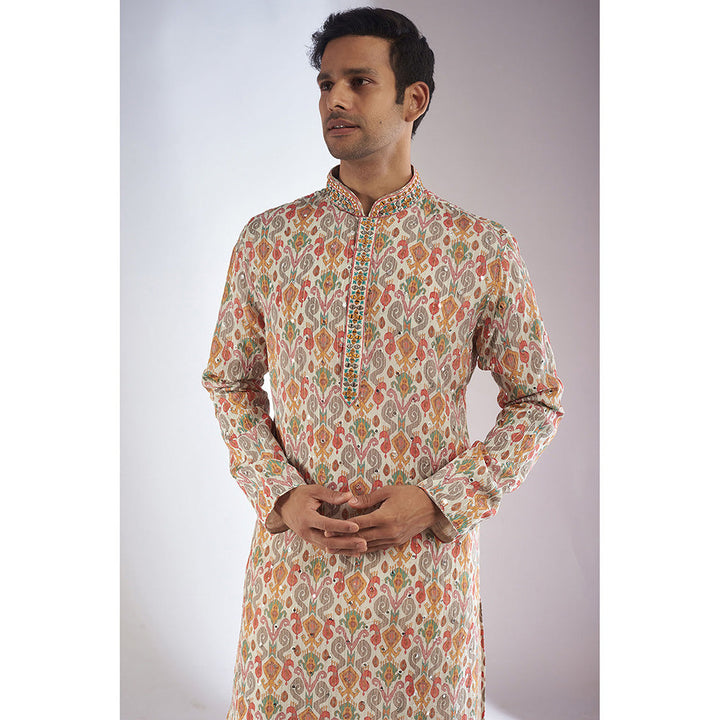 RIYAASAT Multi-Color Silk Printed & Embroidered Kurta with Pant (Set of 2)