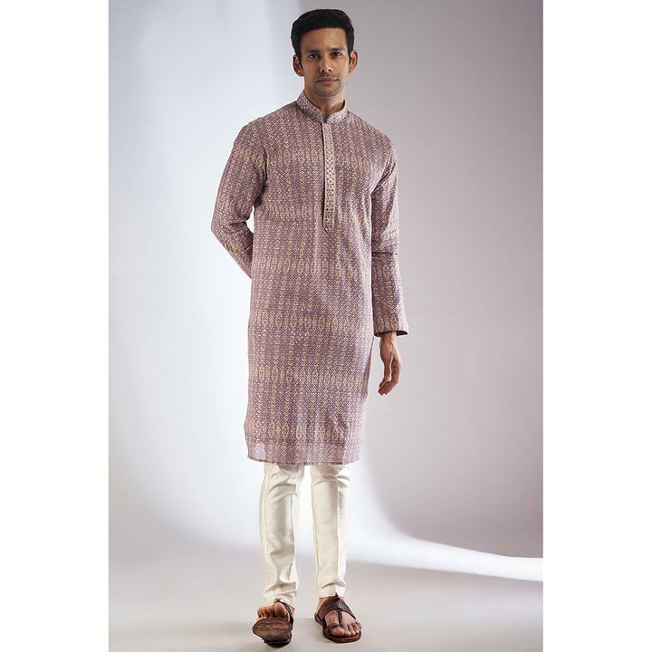 RIYAASAT Lavender Georgette Embroidered Kurta with Pant (Set of 2)