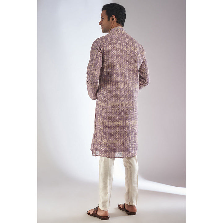 RIYAASAT Lavender Georgette Embroidered Kurta with Pant (Set of 2)