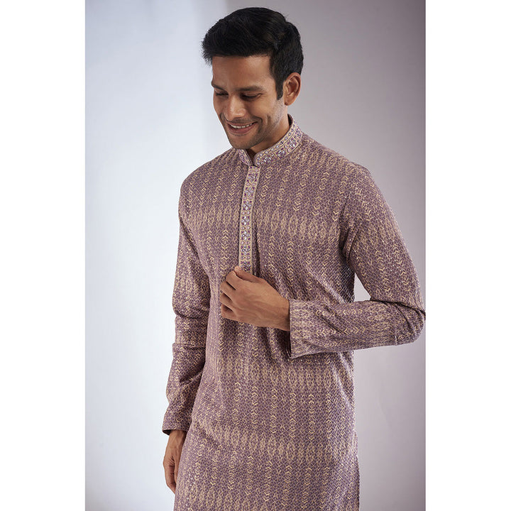 RIYAASAT Lavender Georgette Embroidered Kurta with Pant (Set of 2)