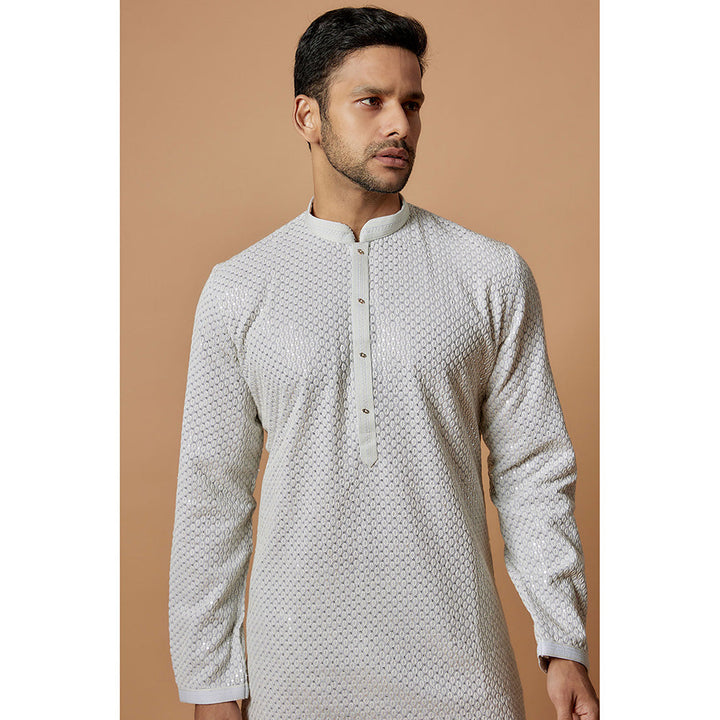 RIYAASAT White Silk Lucknowi Kurta with Churidar (Set of 2)