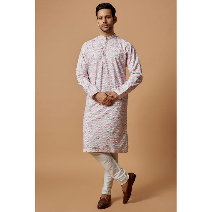 RIYAASAT Pink Silk Lucknowi Kurta with Churidar (Set of 2)