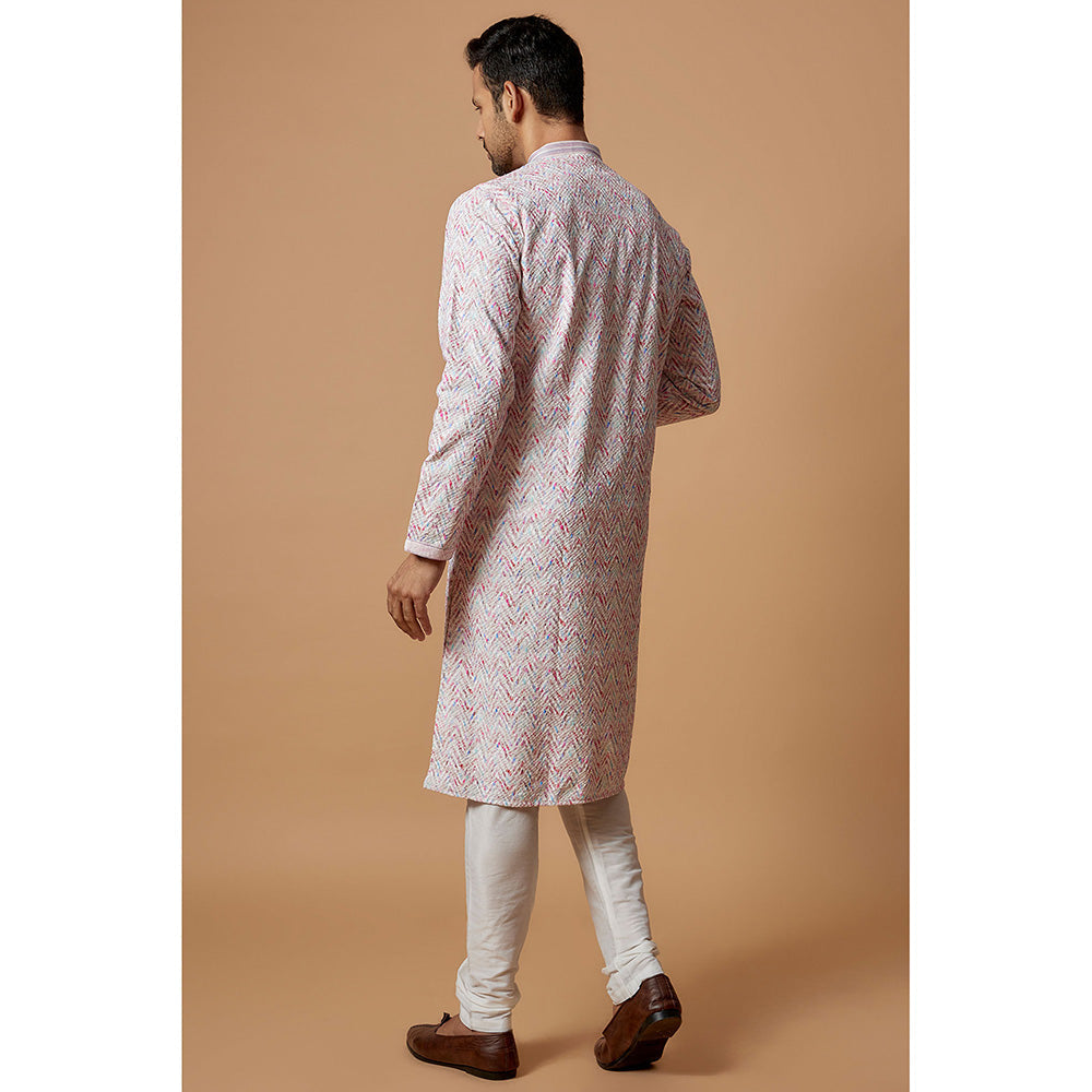 RIYAASAT Pink Silk Lucknowi Kurta with Churidar (Set of 2)