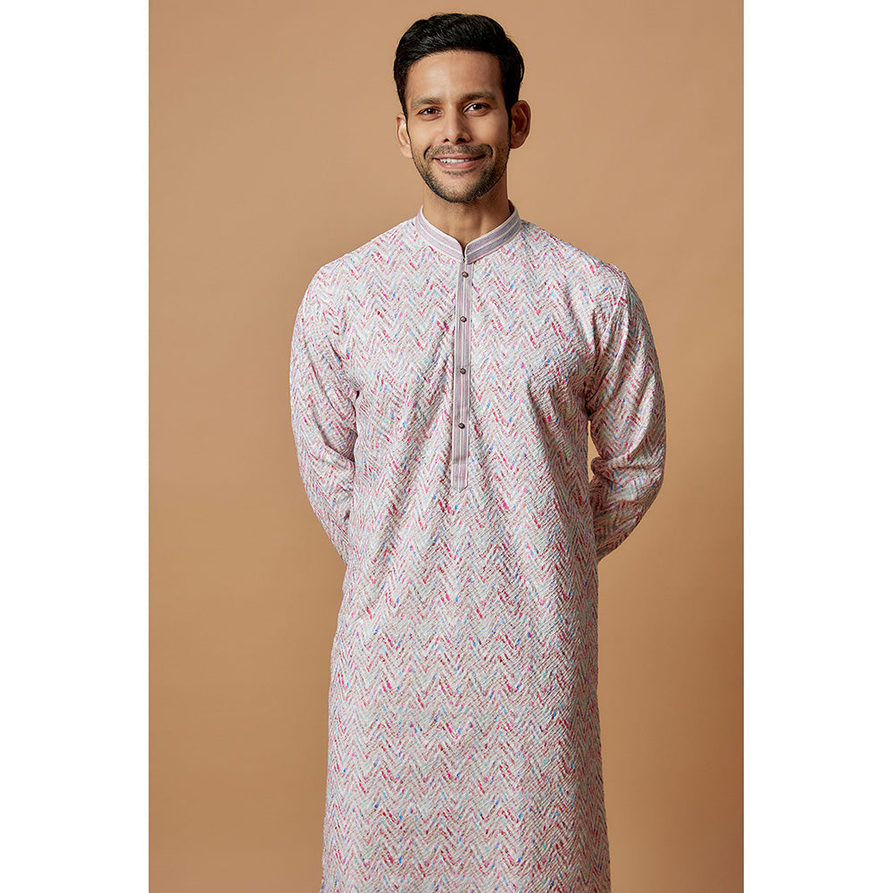 RIYAASAT Pink Silk Lucknowi Kurta with Churidar (Set of 2)