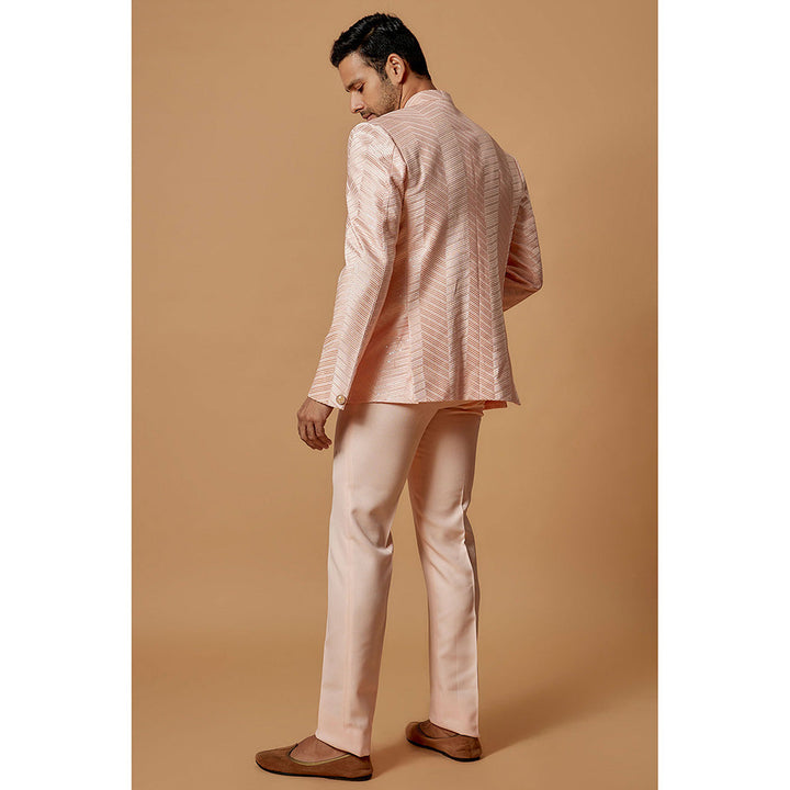 RIYAASAT Peach Suiting Fabric Embroidered Jodhpuri Coat and Pant (Set of 2)