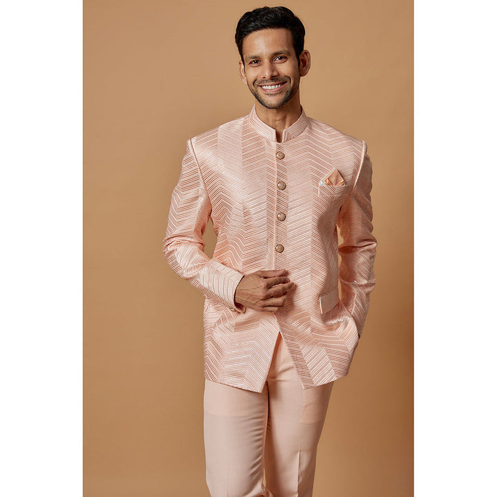 RIYAASAT Peach Suiting Fabric Embroidered Jodhpuri Coat and Pant (Set of 2)