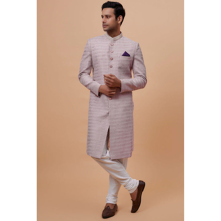 RIYAASAT Rose Gold Silk Embroidered Sherwani with Churidar (Set of 2)