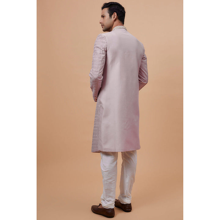 RIYAASAT Rose Gold Silk Embroidered Sherwani with Churidar (Set of 2)