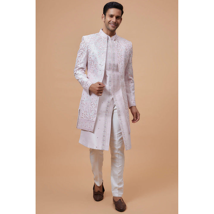 RIYAASAT Pink Silk Embroidered Kurta with Pant and Jacket (Set of 3)