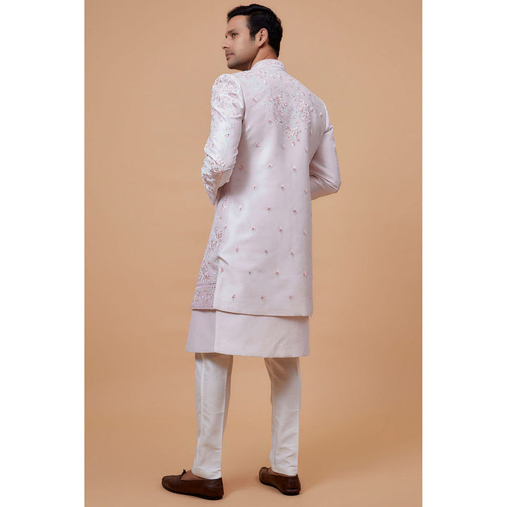 RIYAASAT Pink Silk Embroidered Kurta with Pant and Jacket (Set of 3)