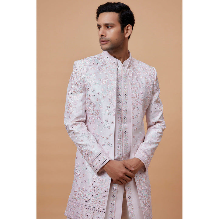 RIYAASAT Pink Silk Embroidered Kurta with Pant and Jacket (Set of 3)