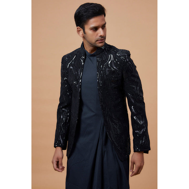 RIYAASAT Blue Silk Embroidered Kurta with Pant and Jacket (Set of 3)