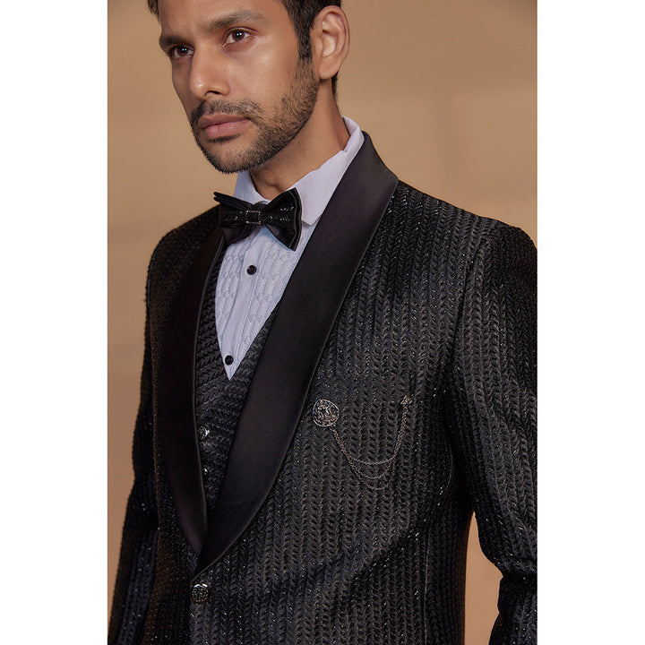 RIYAASAT Black Velvet Tuxedo (Set of 5)