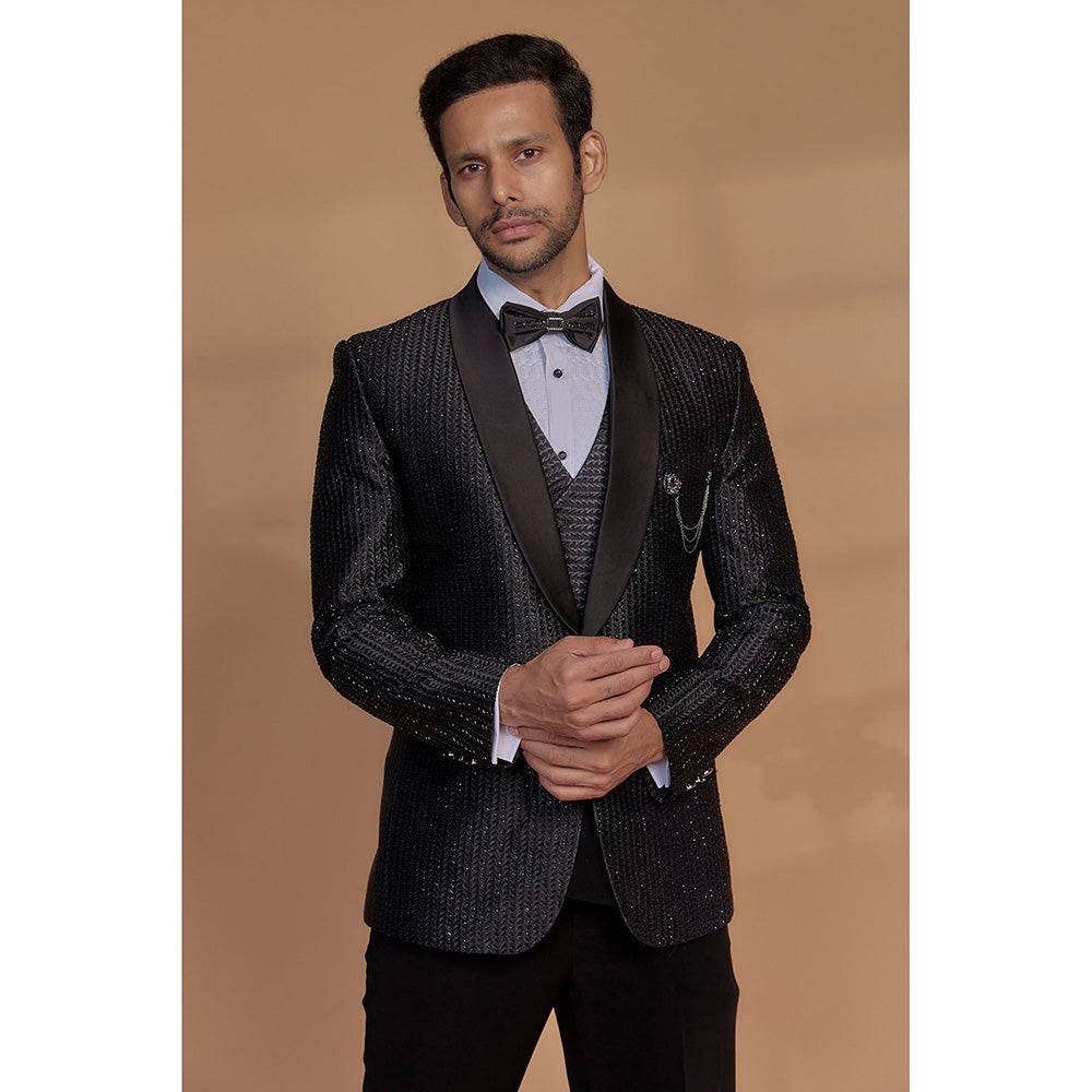 RIYAASAT Black Velvet Tuxedo (Set of 5)