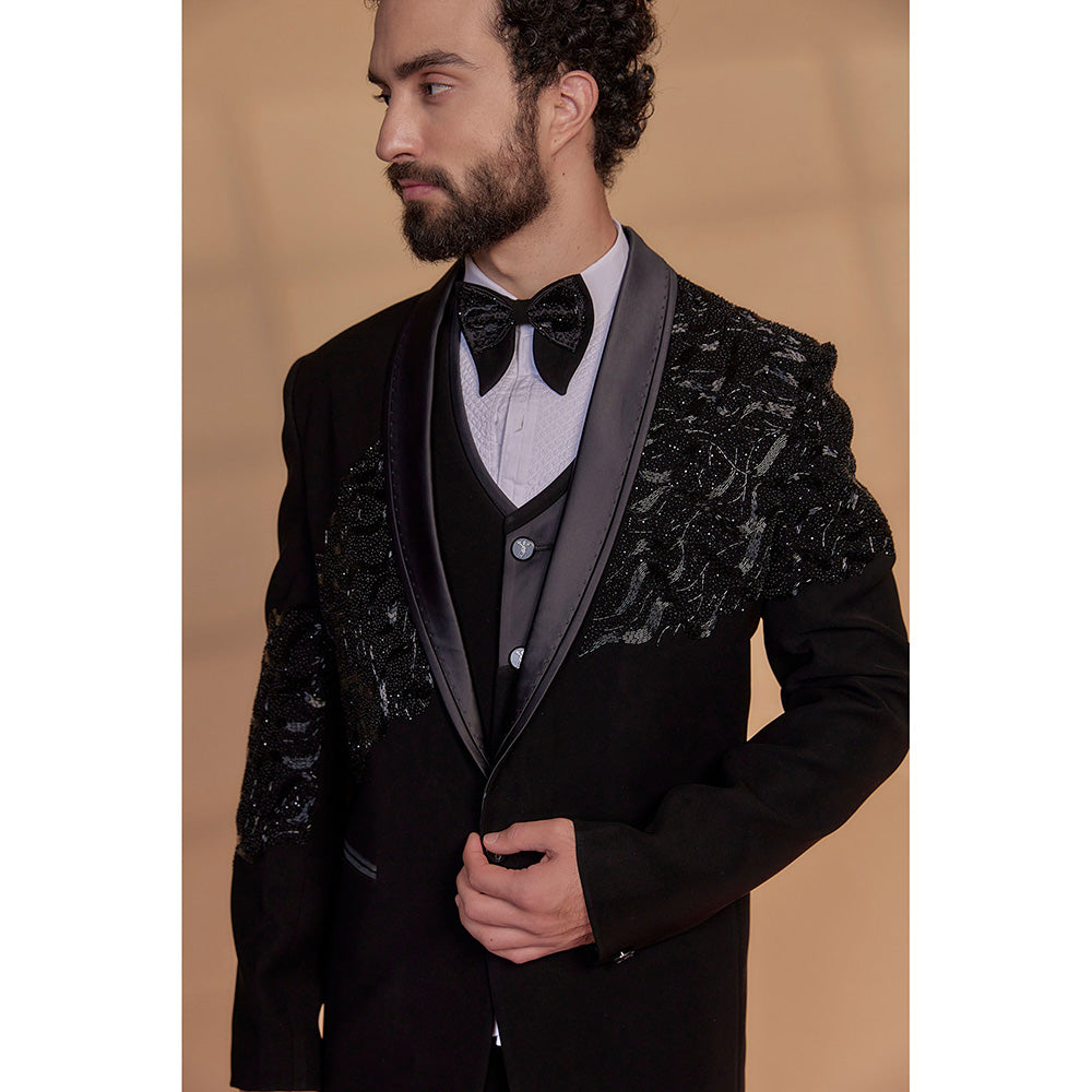 RIYAASAT Black Lachka Tuxedo (Set of 5)