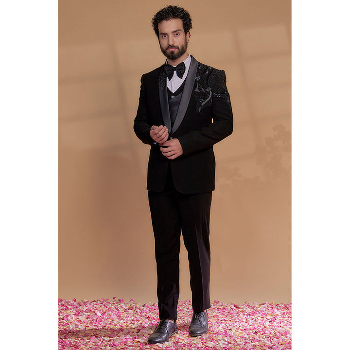 RIYAASAT Jet Black Lachka Tuxedo (Set of 5)