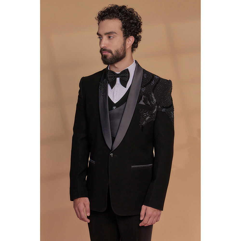 RIYAASAT Jet Black Lachka Tuxedo (Set of 5)