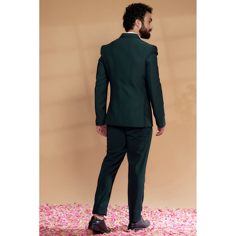 RIYAASAT Deep Green Imported Suiting Fabric Embroidered Tuxedo (Set of 5)