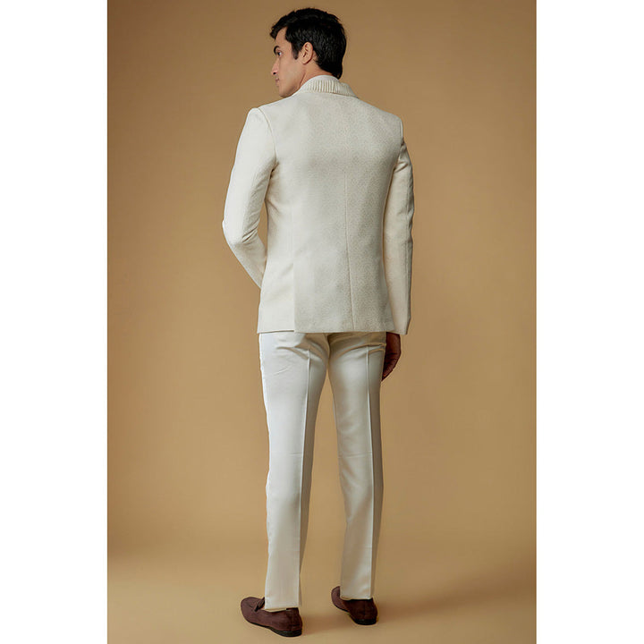 RIYAASAT Lace White Italian Jacquard Tuxedo (Set of 5)