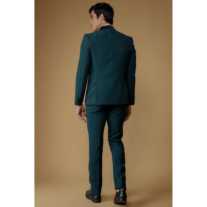 RIYAASAT Teal Suiting Fabric Hand Embroidered Tuxedo (Set of 5)