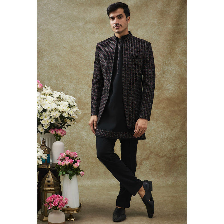 RIYAASAT Black Kurta With Pant And Jacket (Set of 3)