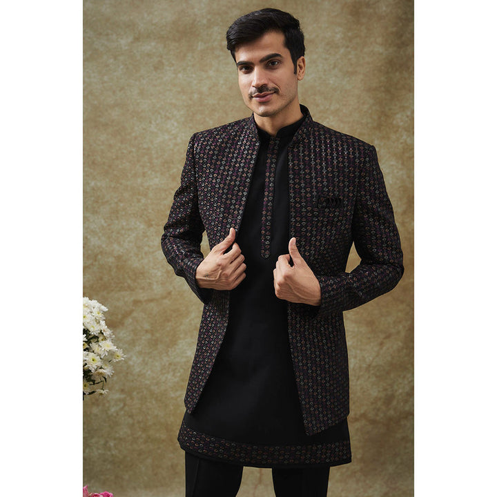 RIYAASAT Black Kurta With Pant And Jacket (Set of 3)