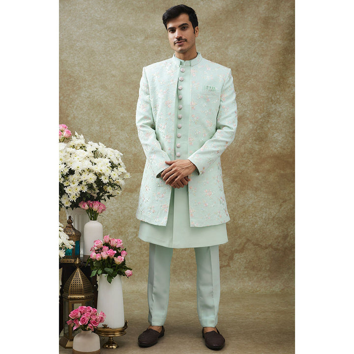 RIYAASAT Light Blue Kurta With Pant And Jacket (Set of 3)