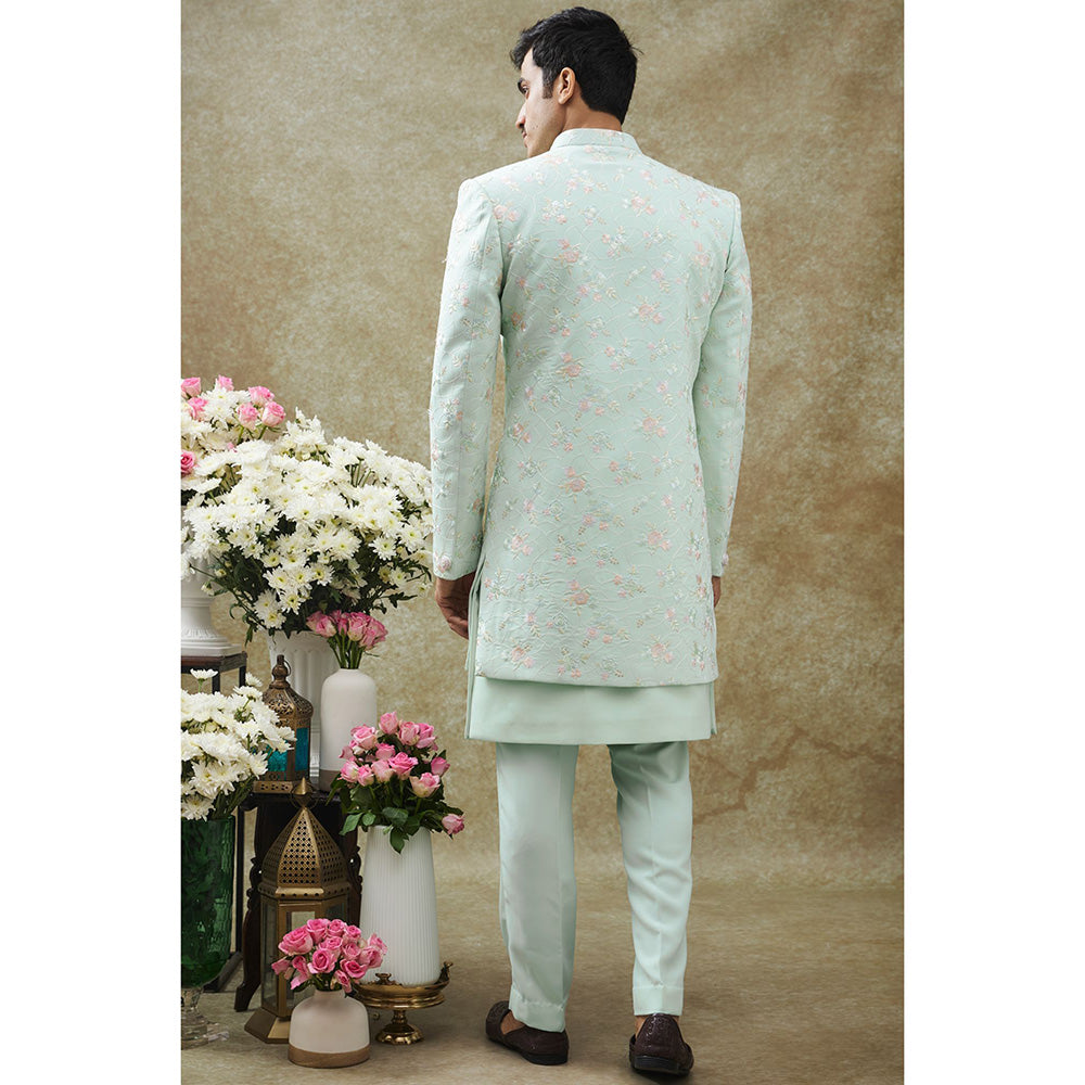 RIYAASAT Light Blue Kurta With Pant And Jacket (Set of 3)