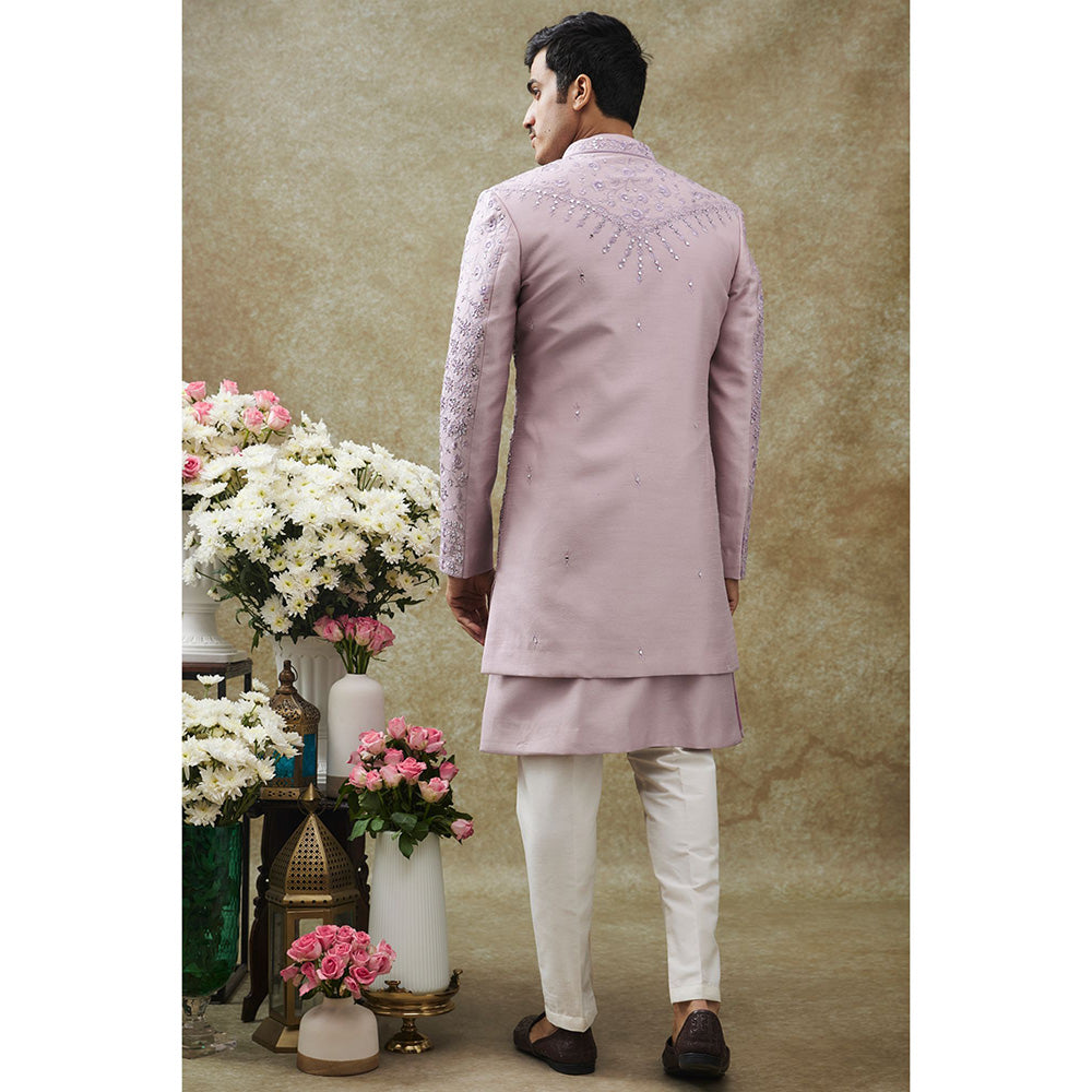 RIYAASAT Purple Kurta With Pant And Jacket (Set of 3)