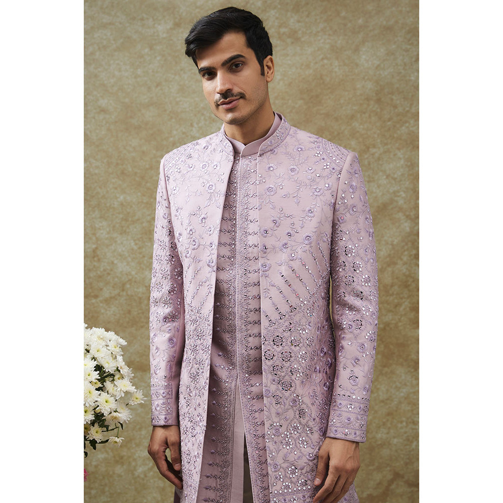 RIYAASAT Purple Kurta With Pant And Jacket (Set of 3)