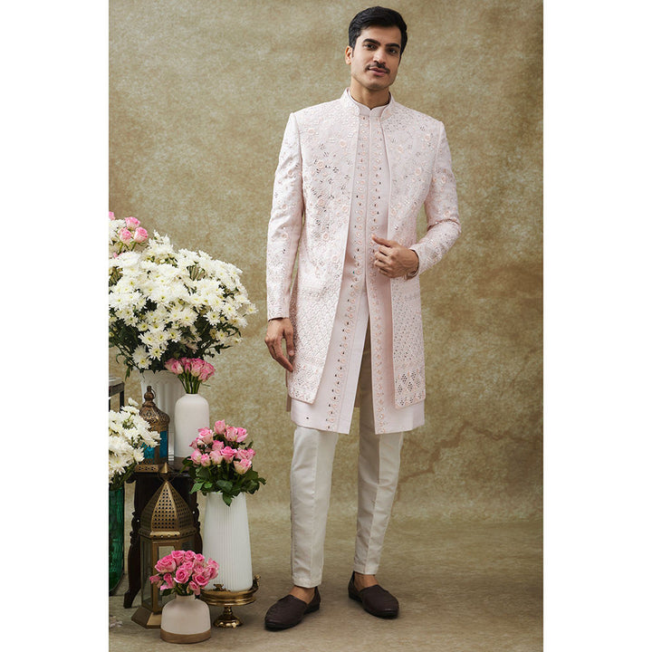 RIYAASAT Pink Splendid Silk Kurta With Pant And Jacket (Set of 3)