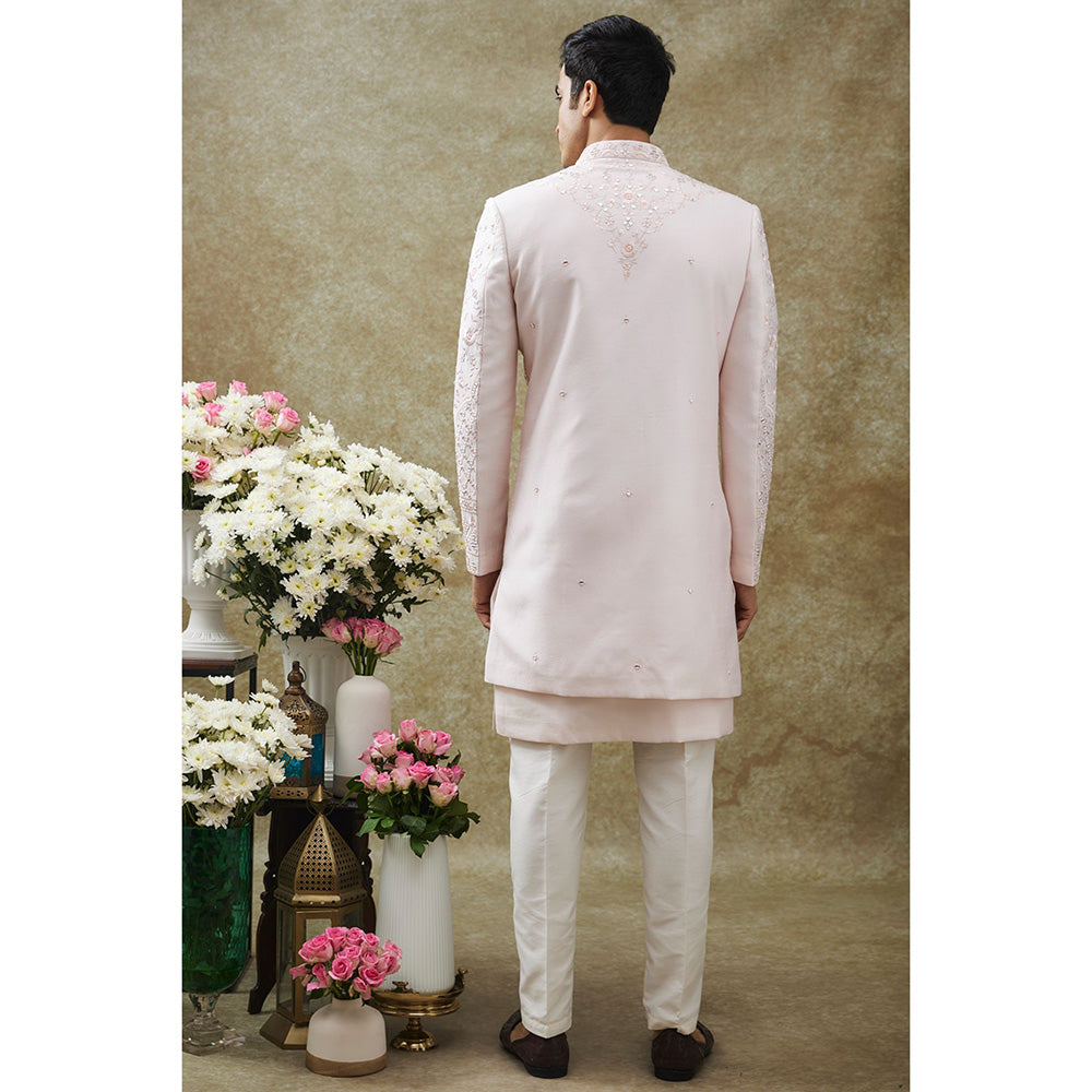 RIYAASAT Pink Splendid Silk Kurta With Pant And Jacket (Set of 3)