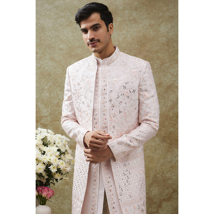 RIYAASAT Pink Splendid Silk Kurta With Pant And Jacket (Set of 3)